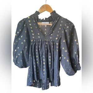 Never A Wallflower Gold and Black Blouse with Gold Heart Accents